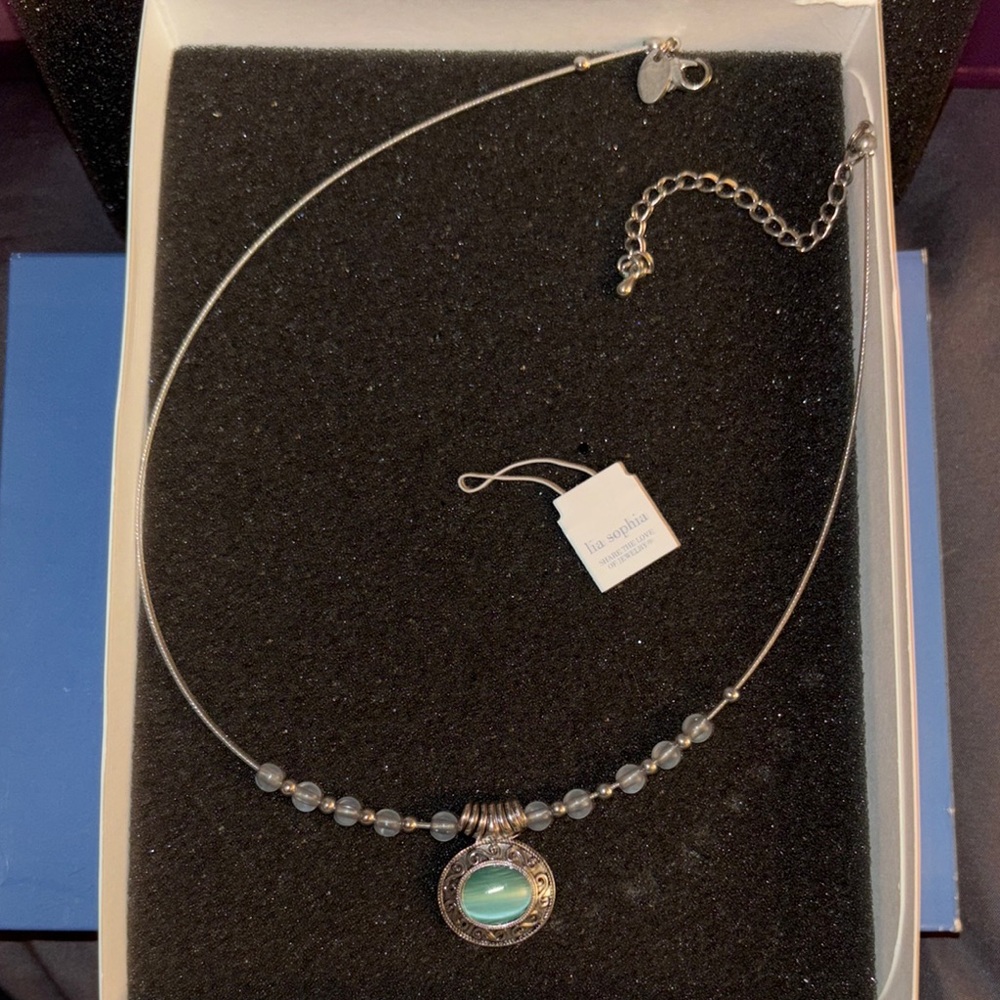 Lia Sophia Silver and Turquoise Pendant Necklace